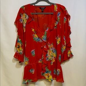 Ralph Lauren Red Flutter Sleeve Peplum Blouse